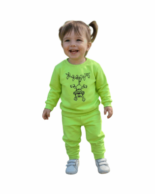 Kinder Trainingsanzug 2-teiliges Set Neon Grün mit Tiermotiv Äffchen Jogginganzug für Jungen und Mädchen