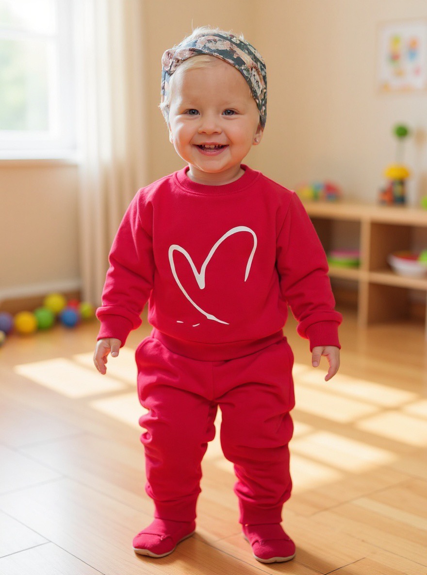 Mädchen Trainingsanzug 2-teiliges Set Rot Jogginganzug mit süßem Herz Print – Bild 6