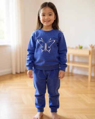 Mädchen Trainingsanzug 2-teiliges Set Blau Jogginganzug mit süßem Schmetterling Print