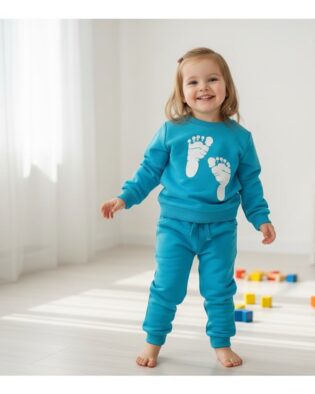Kinder Trainingsanzug 2-teiliges Set Hellblau "Babyfüße" Jogginganzug für Jungen und Mädchen