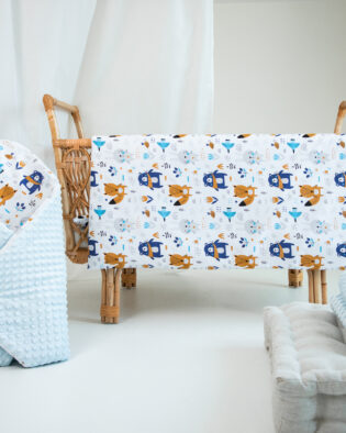 Kuschelset 3-teilig mit Minky Babydecke Einschlagdecke und Babybettwäsche 80x80 - Tiermotiv Bär & Fuchs