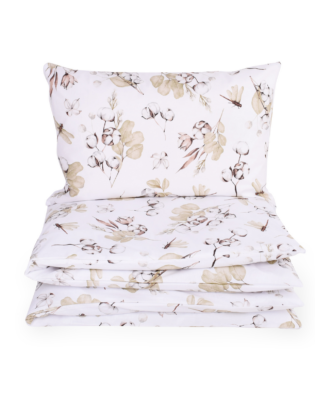 Babybettwäsche 80x80 Kissen 35x40 Weiß Unisex mit Pflanzen Motiv für Baby 100 % Baumwolle