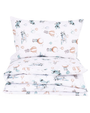 Kinderbettwäsche 135x100 aus 100 % Baumwolle - Weiß mit Flugzeug Motiv für Jungen und Mädchen