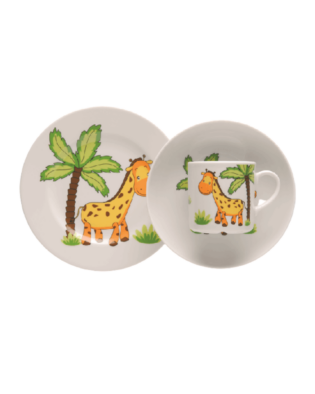 Kindergeschirr Set 3tlg. Porzellan Geschirrset Giraffe für Kinder ab 3 Jahre