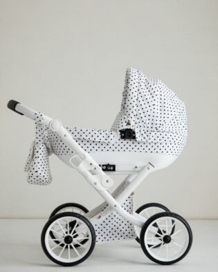 Puppenwagen Exklusiver Puppenwagen Luxo Aurora mit stylischem Pünktchenmuster mit kleinen Rädern 26,5 cm