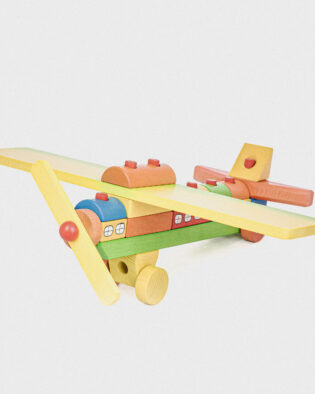 Holzflugzeug aus Regenbogen-Bausteinen – Konstruktionsset für kleine Entdecker