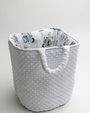 Spielzeugkorb aus Minky Material - Grau - Kinderzimmer Aufbewahrungskorb mit Camping Motiv