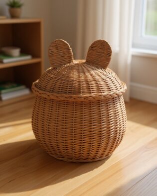 Praktischer runder Bären Weidenkorb für das Kinderzimmer( Klein )