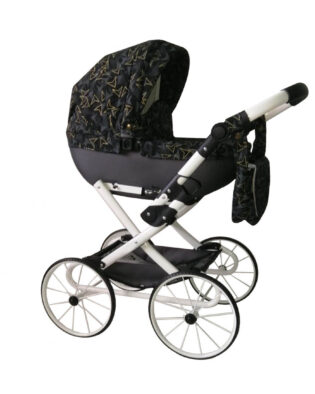 Retro Puppenwagen Exklusiver Luxo Aurora Schwarz mit großen Rädern 30-Zoll