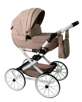 Retro Puppenwagen Exklusiver Luxo Aurora Beige mit großen Rädern 30-Zoll